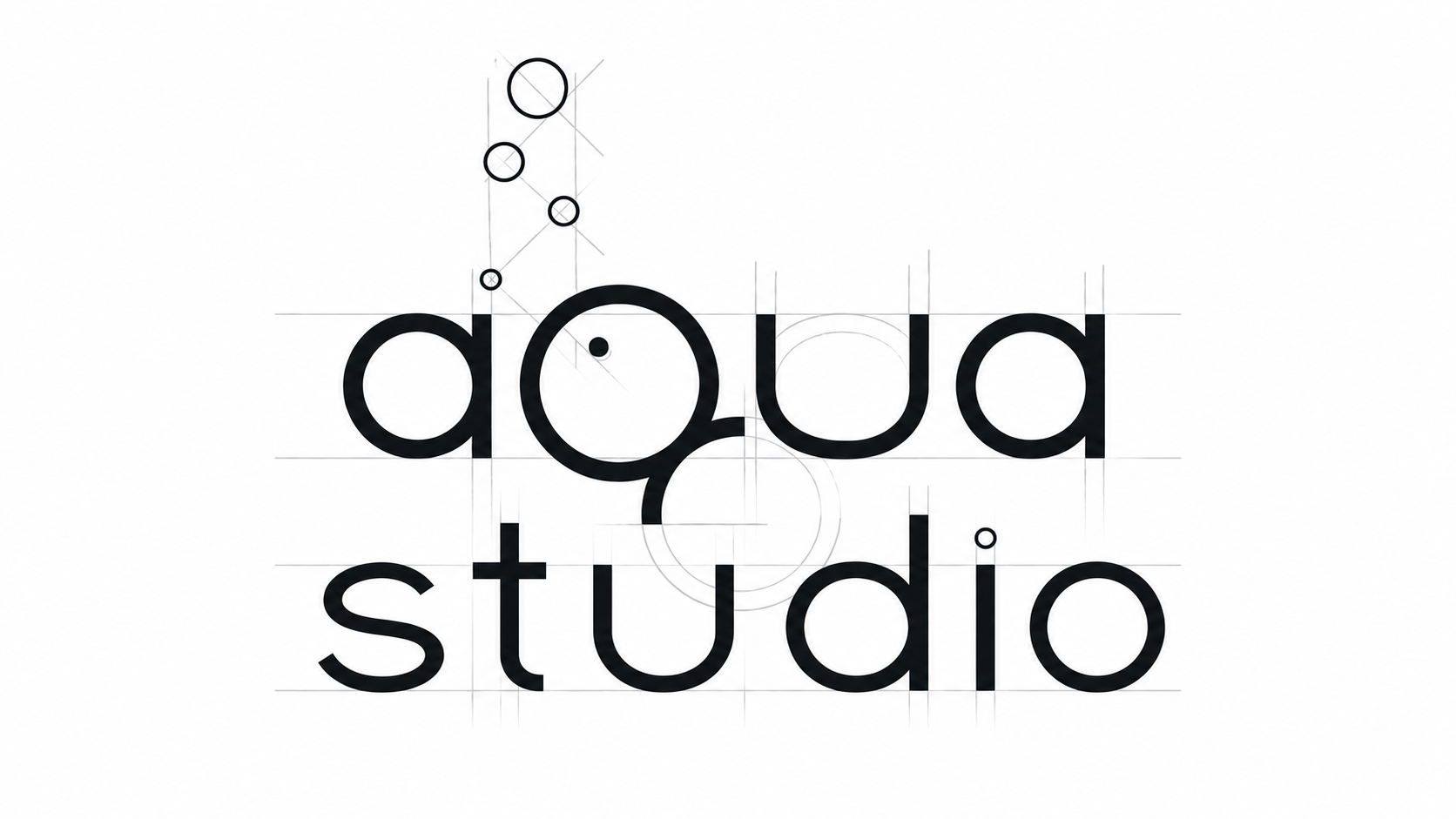 aqua studio — logotype on a blueprint construction grid